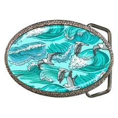 Sea Waves Seamless Pattern Belt Buckles by BangZart