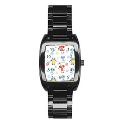 Cute Cartoon Robots Seamless Pattern Stainless Steel Barrel Watch by BangZart