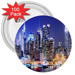 New-york Cityscape  3  Buttons (100 Pack)  by Dushan