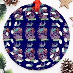 Jaw Dropping Horror Hippie Skull Round Filigree Ornament (two Sides) by DinzDas