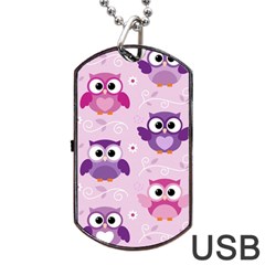 Seamless Cute Colourfull Owl Kids Pattern Dog Tag Usb Flash (one Side) by Amaryn4rt