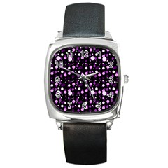 Purple, Pink Bokeh Dots, Asymmetric Polka Dot With Modern Twist Square Metal Watch by Casemiro