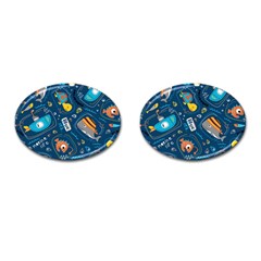 Seamless Pattern Vector Submarine With Sea Animals Cartoon Cufflinks (oval) by Amaryn4rt