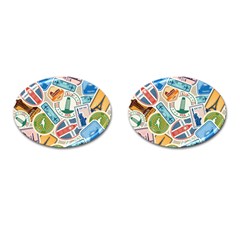 Travel Pattern Immigration Stamps Stickers With Historical Cultural Objects Travelling Visa Immigrant Cufflinks (oval) by Amaryn4rt