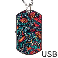 Vintage Tattoos Colorful Seamless Pattern Dog Tag Usb Flash (one Side) by Amaryn4rt