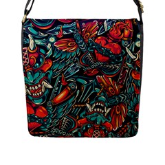 Vintage Tattoos Colorful Seamless Pattern Flap Closure Messenger Bag (l) by Amaryn4rt
