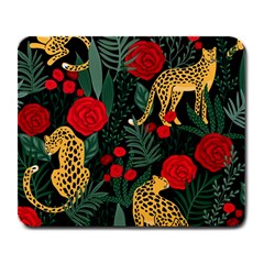 Seamless-pattern-with-leopards-and-roses-vector Large Mousepads by Sobalvarro