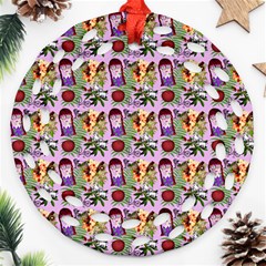 Purple Glasses Girl Pattern Lilac Ornament (round Filigree) by snowwhitegirl