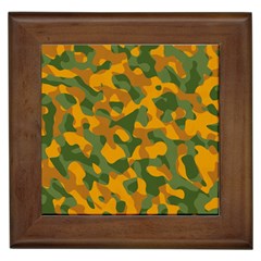 Green And Orange Camouflage Pattern Framed Tile by SpinnyChairDesigns