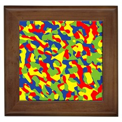 Colorful Rainbow Camouflage Pattern Framed Tile by SpinnyChairDesigns