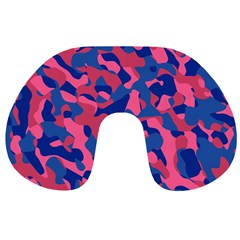 Blue And Pink Camouflage Pattern Travel Neck Pillow by SpinnyChairDesigns