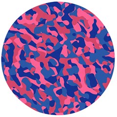 Blue And Pink Camouflage Pattern Wooden Bottle Opener (round) by SpinnyChairDesigns