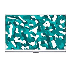 Teal And White Camouflage Pattern Business Card Holder by SpinnyChairDesigns