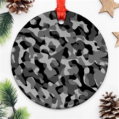 Grey And Black Camouflage Pattern Ornament (round) by SpinnyChairDesigns