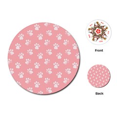 Animal Cat Dog Prints Pattern Pink White Playing Cards Single Design (round) by SpinnyChairDesigns