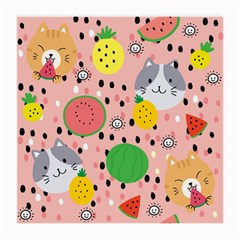 Cats And Fruits  Medium Glasses Cloth (2 Sides) by Sobalvarro