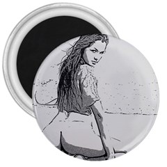 Beauty At The Beach, Sexy Girl Illustration, Black And White 3  Magnets by Casemiro