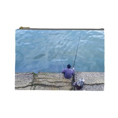 Senior Man Fishing At River, Montevideo, Uruguay001 Cosmetic Bag (large) by dflcprintsclothing