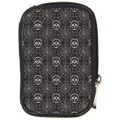 Skull And Spider Web On Dark Background Compact Camera Leather Case by FloraaplusDesign