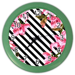 Pink Floral Stripes Color Wall Clock by designsbymallika