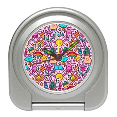 Colourful Funny Pattern Travel Alarm Clock by designsbymallika