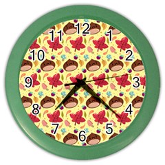 Cute Leaf Pattern Color Wall Clock by designsbymallika