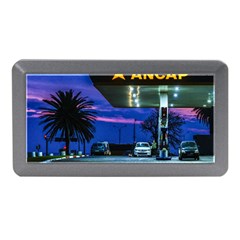 Night Scene Gas Station Building, Montevideo, Uruguay Memory Card Reader (mini) by dflcprintsclothing
