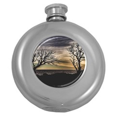 Coastal Sunset Scene At Montevideo City, Uruguay Round Hip Flask (5 Oz) by dflcprintsclothing