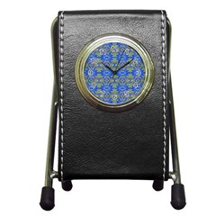 Gold And Blue Fancy Ornate Pattern Pen Holder Desk Clock by dflcprintsclothing
