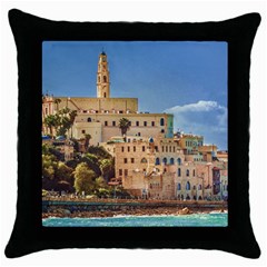 Old Jaffa Cityscape, Israel Throw Pillow Case (black) by dflcprintsclothing