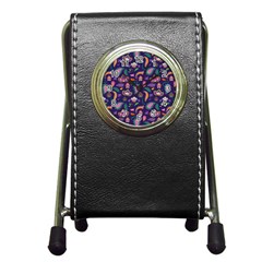 Paisley Print 2 Pen Holder Desk Clock by designsbymallika