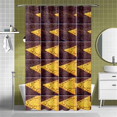 Yellow, Traffic, Cone, Arrow, Cracks, Asphalt  Shower Curtain 48  X 72  (small)  by ScottFreeArt