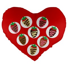 Chocolate Covered Strawberries - Red Solid Back Large 19  Premium Flano Heart Shape Cushions by pishposhpillows