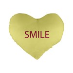 Smile - Yellow  Friendship Valentine s Day Candy Heart Pillow- Friendship Valentine s Patterned Back Standard 16  Premium Heart Shape Cushions Front
