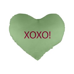 Xoxo! - Green Love Valentine s Day Candy Heart Pillow- Love Valentine s Patterned Back Standard 16  Premium Heart Shape Cushions by pishposhpillows