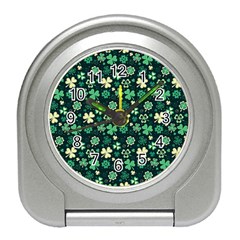 Shamrock Pattern Pink Blue Metallic Pattern Travel Alarm Clock by designsbymallika