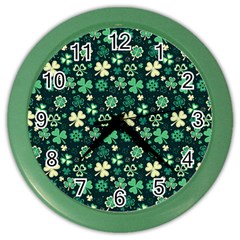 Shamrock Pattern Pink Blue Metallic Pattern Color Wall Clock by designsbymallika