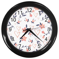 Flowers And Hearts Wall Clock (black) by Sobalvarro