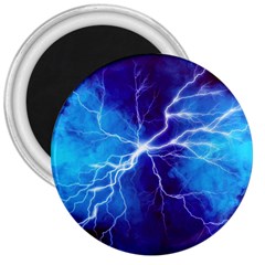 Blue Thunder Lightning At Night, Graphic Art 3  Magnets by picsaspassion