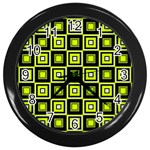 Green Pattern Square Squares Wall Clock (Black) Front