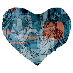 Retro Girls Large 19  Premium Flano Heart Shape Cushions by ExtraAwesomeSauce