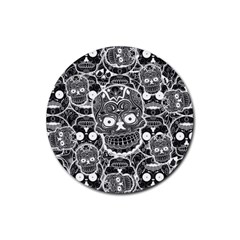 Sugar Skulls Bw Rubber Round Coaster (4 Pack)  by ExtraAwesomeSauce