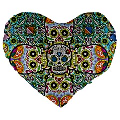 Sugar Skulls Pattern Large 19  Premium Heart Shape Cushions by ExtraAwesomeSauce