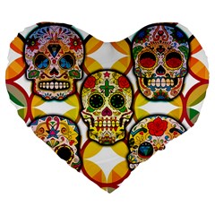 Sugar Skulls Large 19  Premium Flano Heart Shape Cushions by ExtraAwesomeSauce