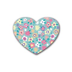 Floral Pattern Heart Coaster (4 Pack)  by ExtraAwesomeSauce