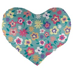 Floral Pattern Large 19  Premium Flano Heart Shape Cushions by ExtraAwesomeSauce