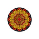 Mandela Flower Orange And Red Rubber Coaster (Round)  Front