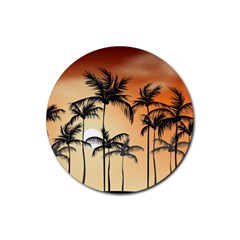 Sunset Palm Trees Beach Summer Rubber Coaster (round)  by ExtraAwesomeSauce