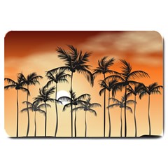 Sunset Palm Trees Beach Summer Large Doormat  by ExtraAwesomeSauce