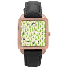 Christmas Green Tree Rose Gold Leather Watch  by Dutashop